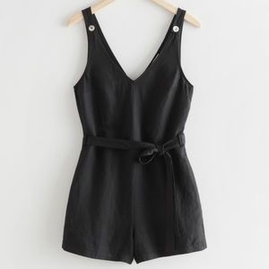 & Other Stories Belted Linen Romper Black Size 6 NWT